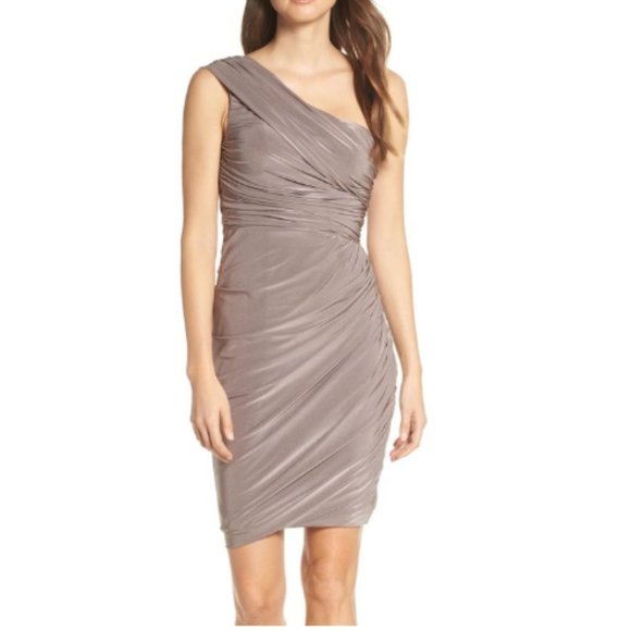 Eliza J Dresses & Skirts - ELIZA J Ruched One-shoulder Dress In Taupe